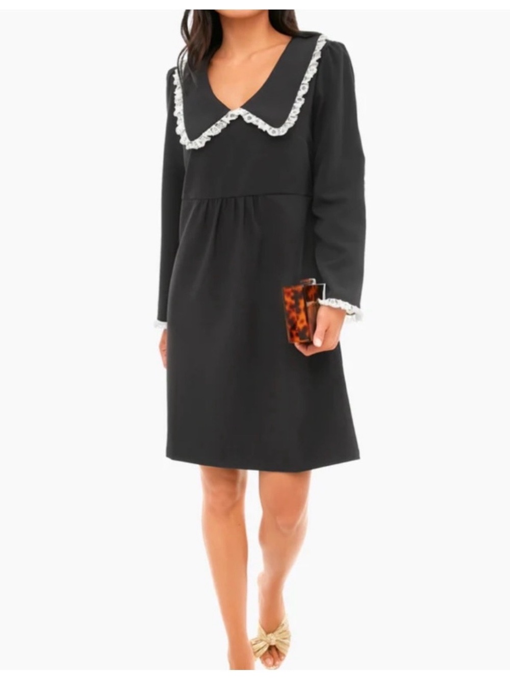 Tuckernuck Saxby Black Long-Sleeve Dress with Contrast Lace Collar XS NWT